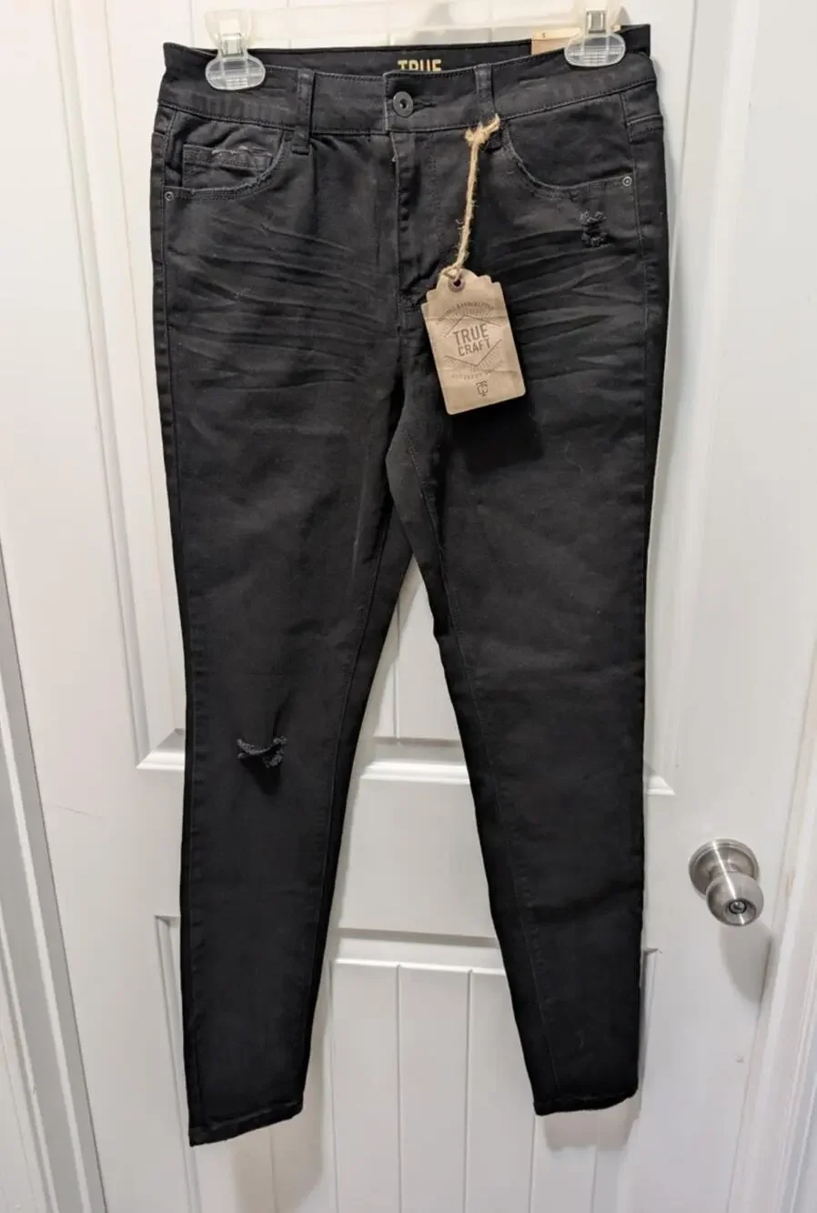 True Craft Women’s Juniors Distressed Skinny Black Denim Jeans Size 5 Y2K Grunge
